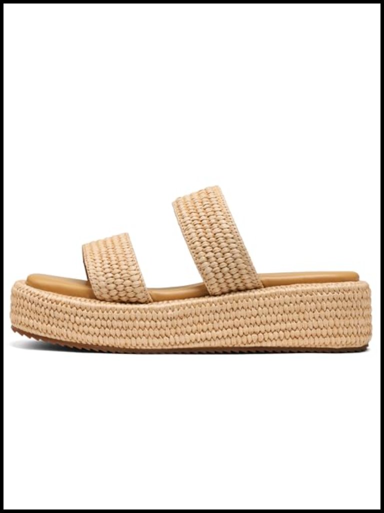 Platform Wedge Sandals Slip On Espadrille Flatform Slides Open Toe Raffia Beach